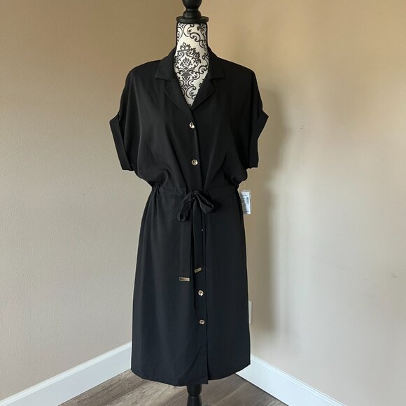 Roz & Ali Short Sleeve Tie Waist Button Front Shirt Dress - Black - Size 16 - Picture 11 of 11